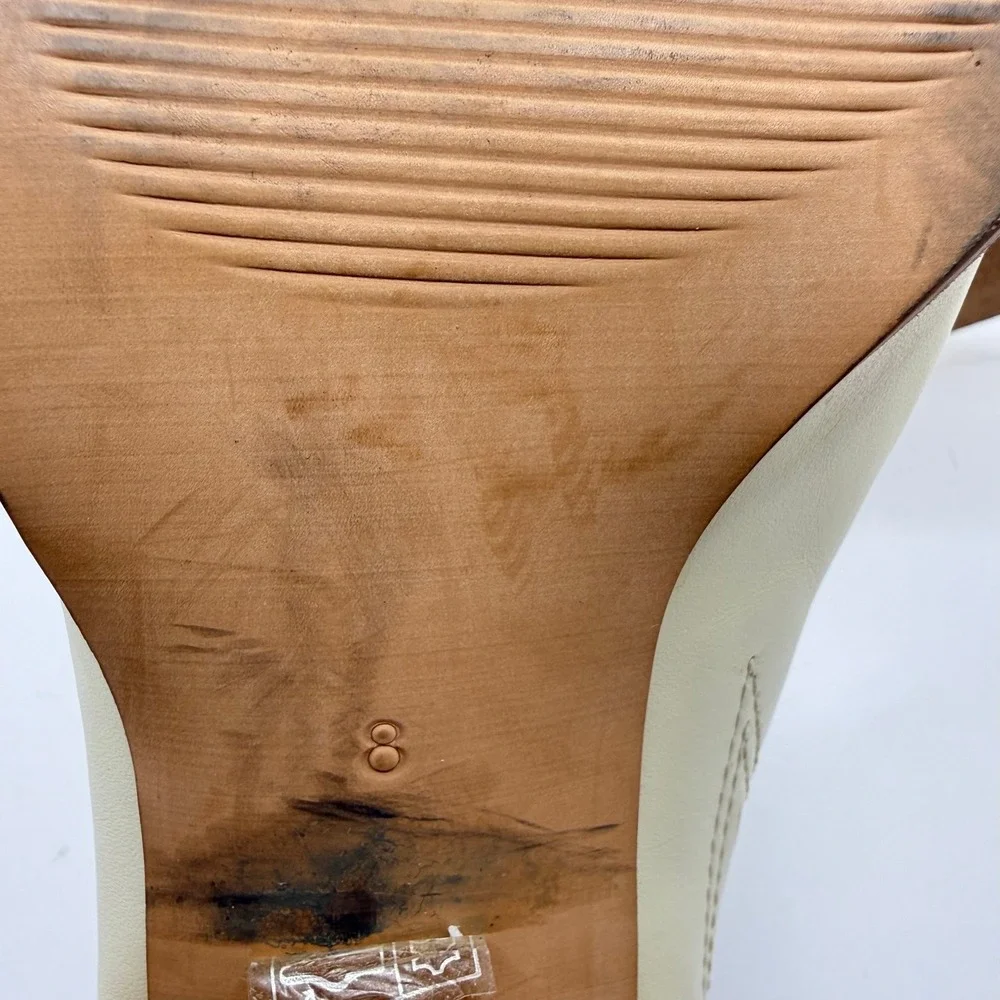 Madewell Woman's Harper Ivory Bone Leather Slip On‎ Stacked Block Heels- Size 8